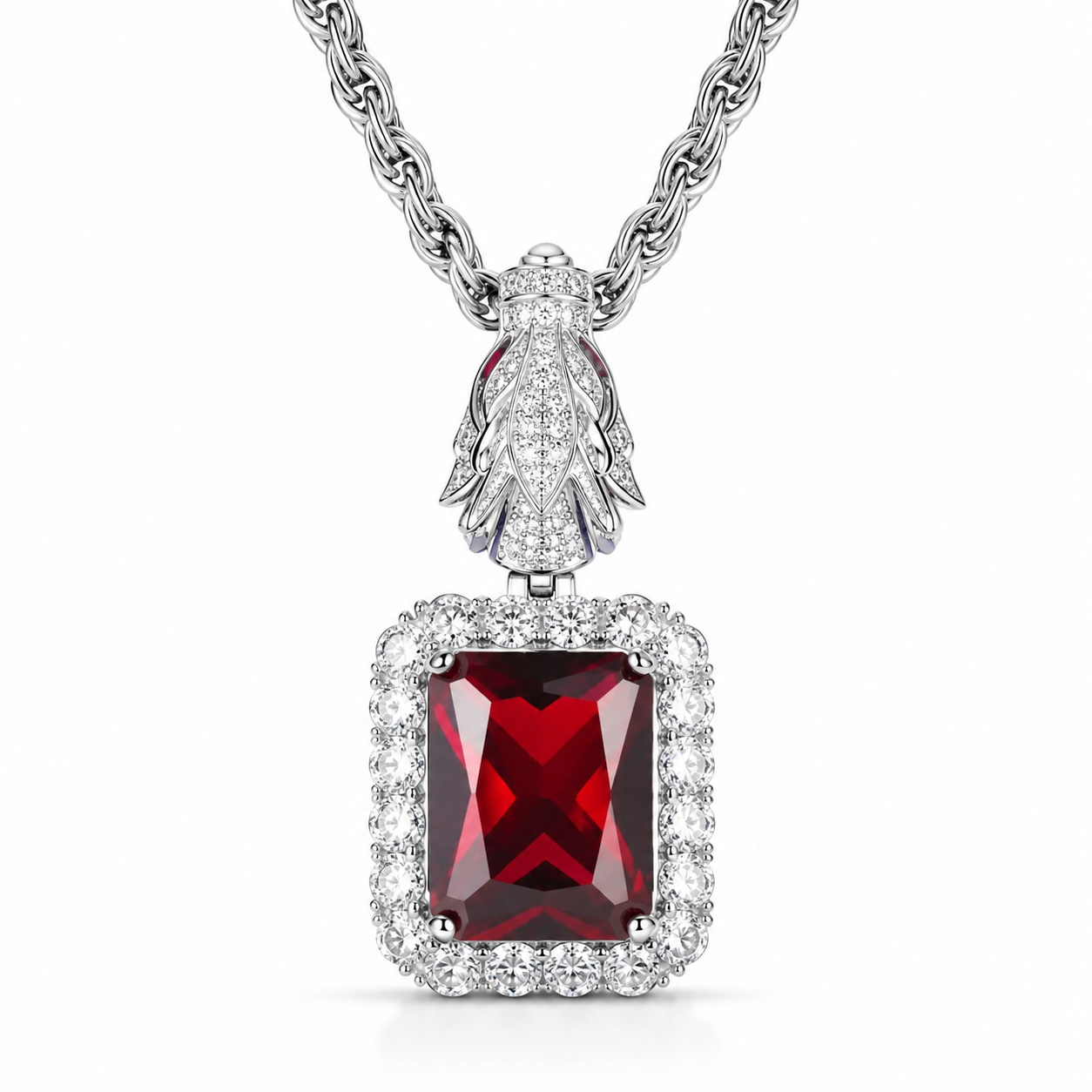Dije cuadrado con piedra central plata .925