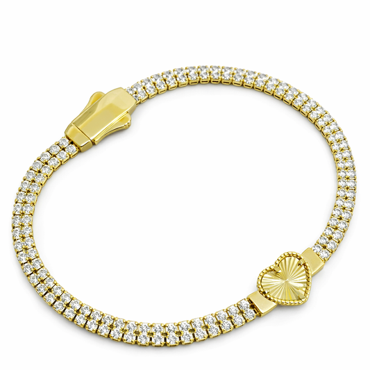 Pulsera tennis corazon Oro 10k
