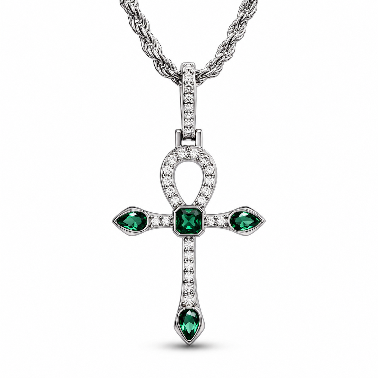 Dije cruz verde plata .925