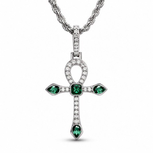 Dije cruz verde plata .925