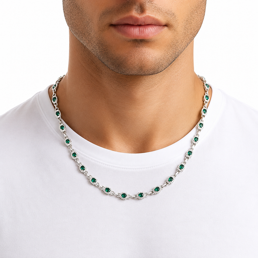 Cadena tipo tennis verde plata .925