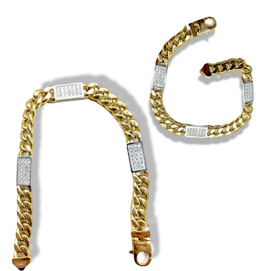 Pulso Cubano con diamantes naturales Oro 10k