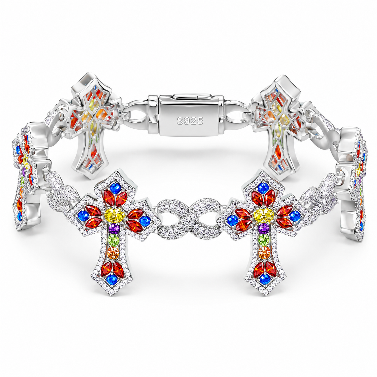 Pulsera cruz colores plata .925