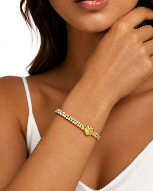Pulsera tennis corazon Oro 10k