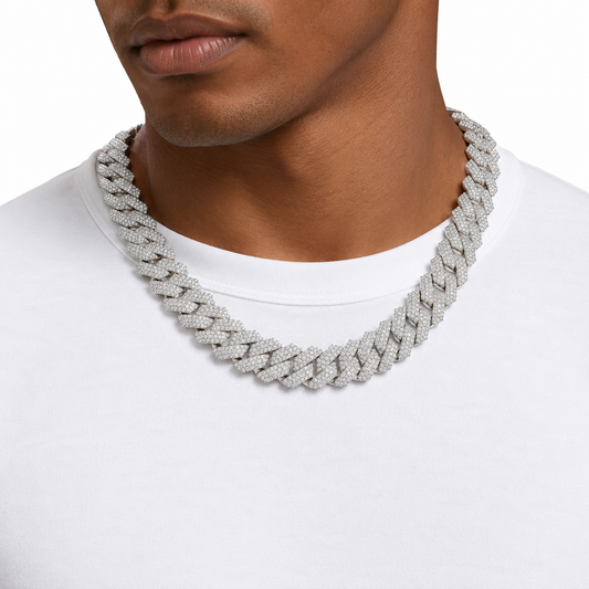 Cadena cubana full ice plata .925